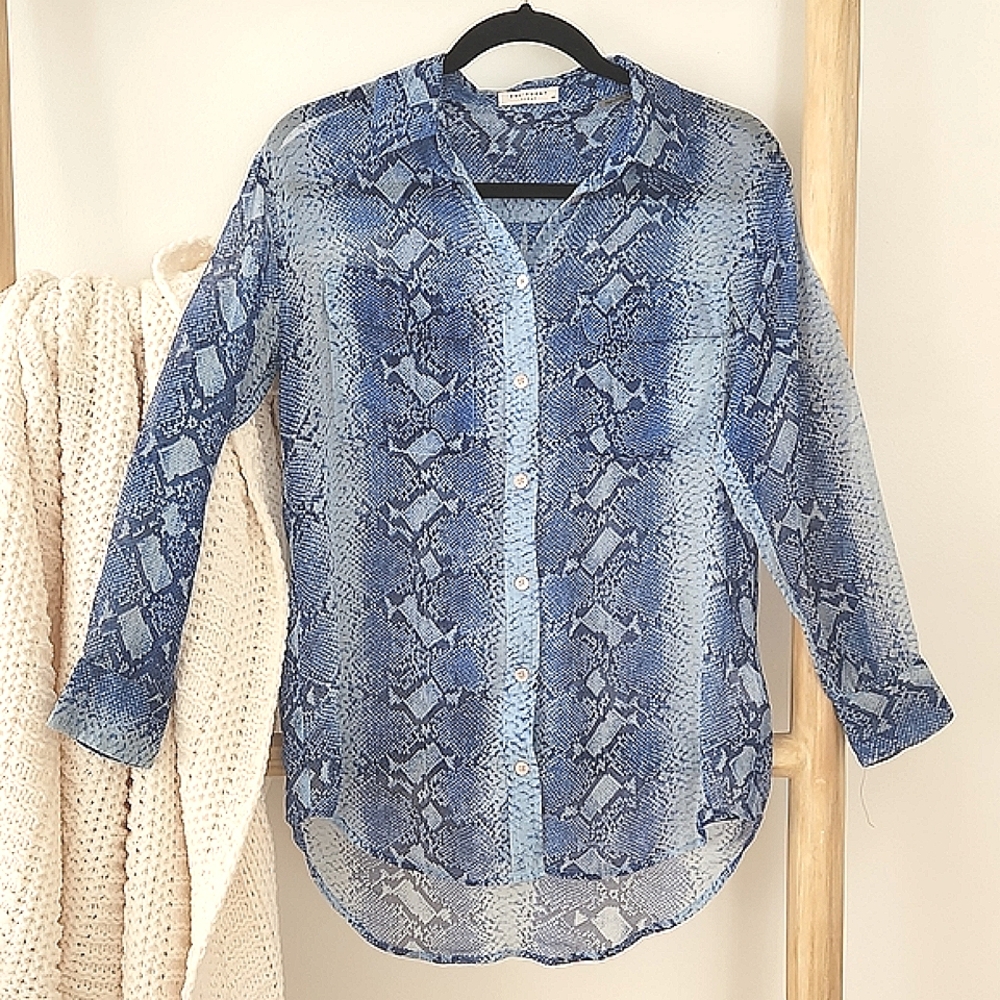 Equipment Slim Fit Signature Sheer Silk Snakeskin Print Button-up Blouse